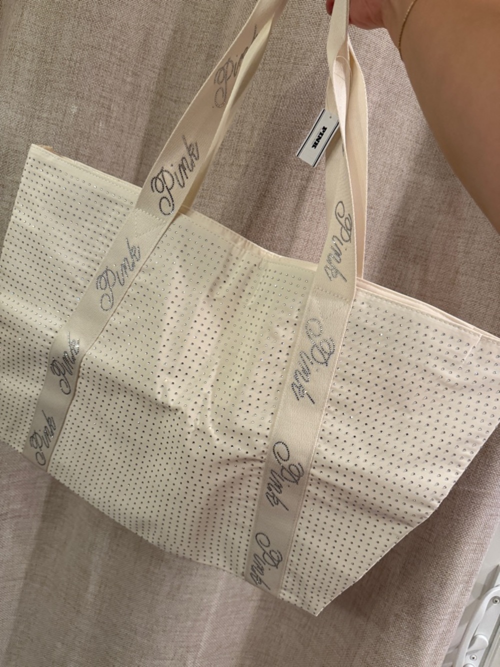 PINK Victoria's Secret NWT WHITE Rhinestone Tote Bag
